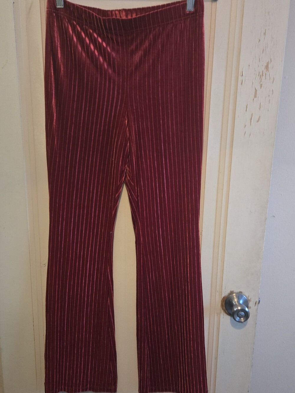 Divided Brand Red Velvet Striped Flare Pants Size M